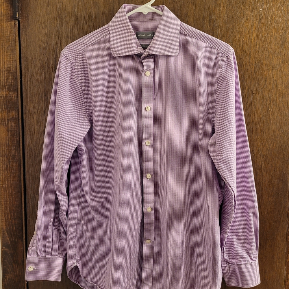 Michael Kors Men’s Long Sleeve Button Up Shirt Size M‎ Slim Fit Purple Check